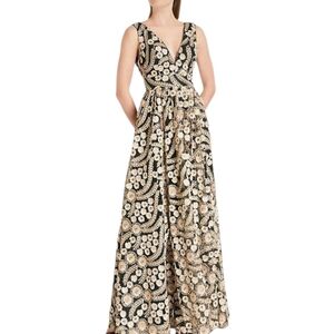 Ted Baker Reeda Party Dress Size 3 US 8 Black & Gold Embroidered 3D Flowers